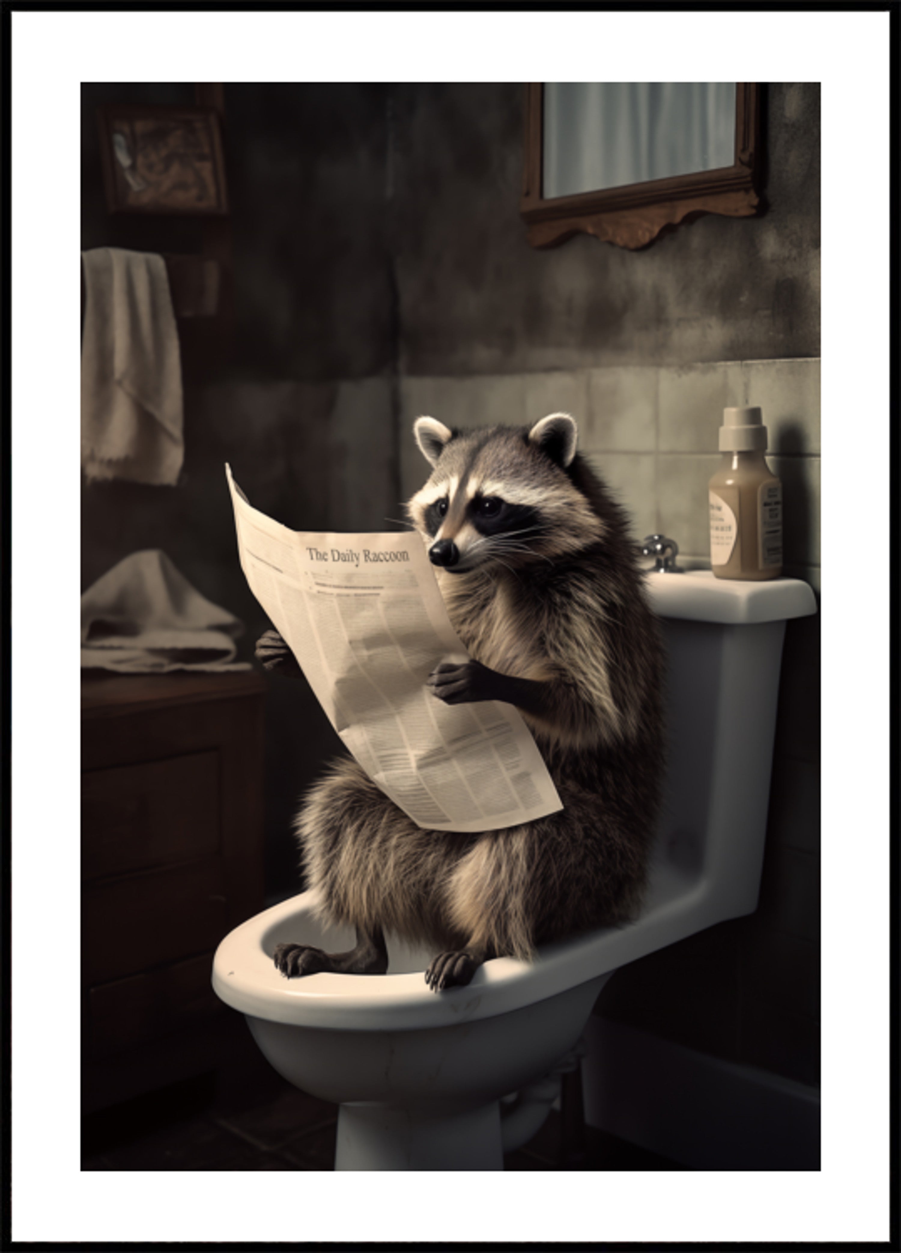 Funny Raccoon Reading Newspaper