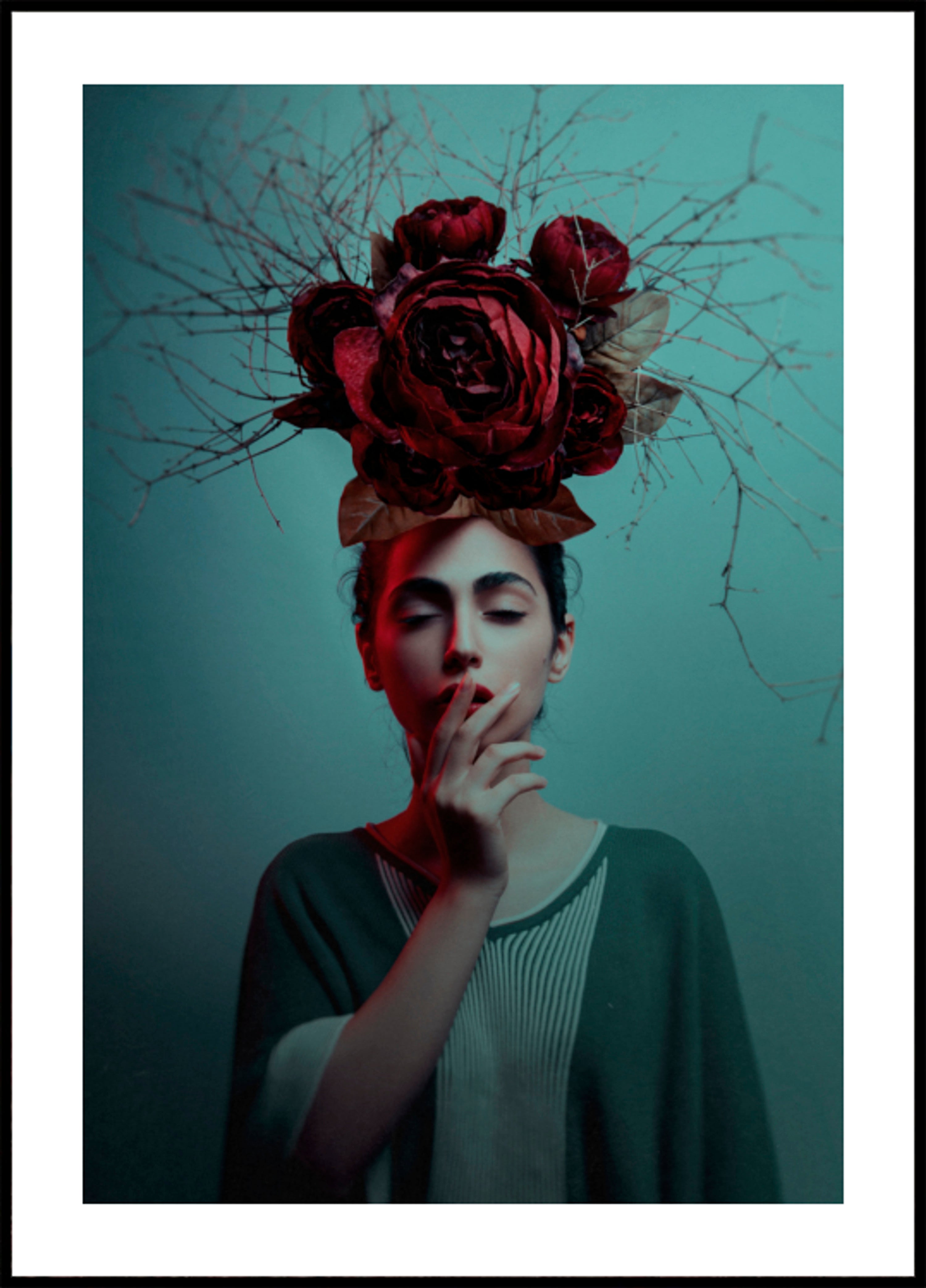 Pensive Woman Red Roses