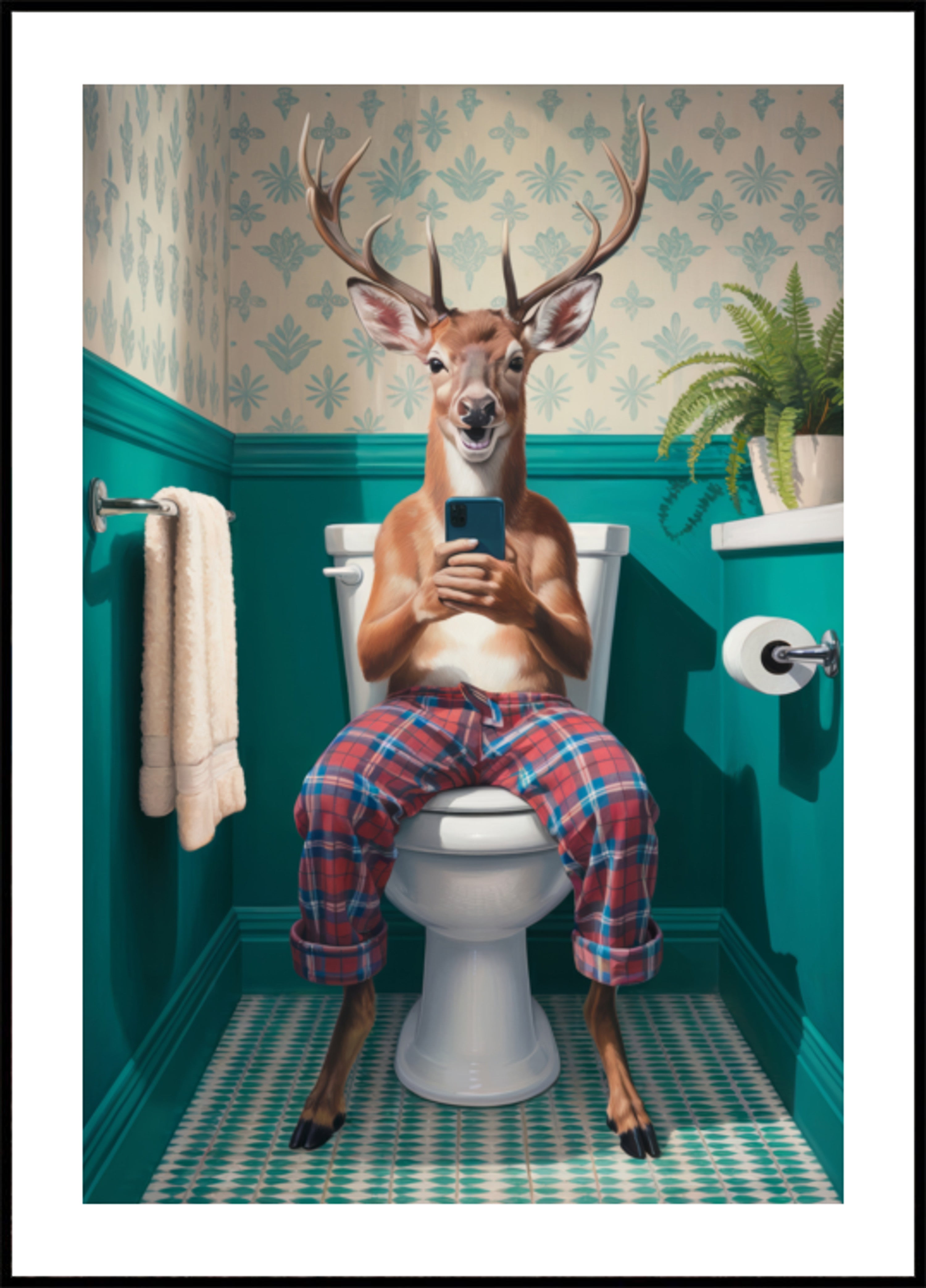 Whimsical Deer Toilet Scene