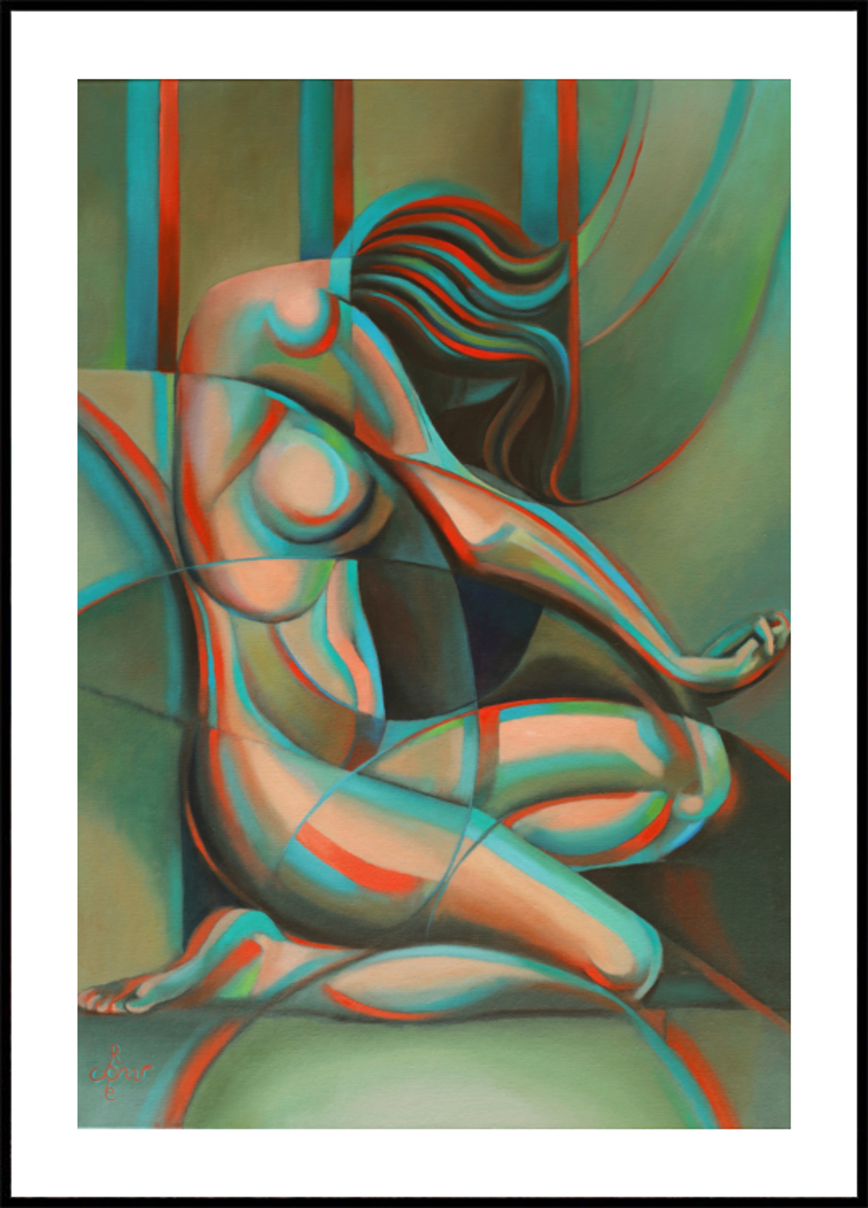 Contemplative Cubist Woman