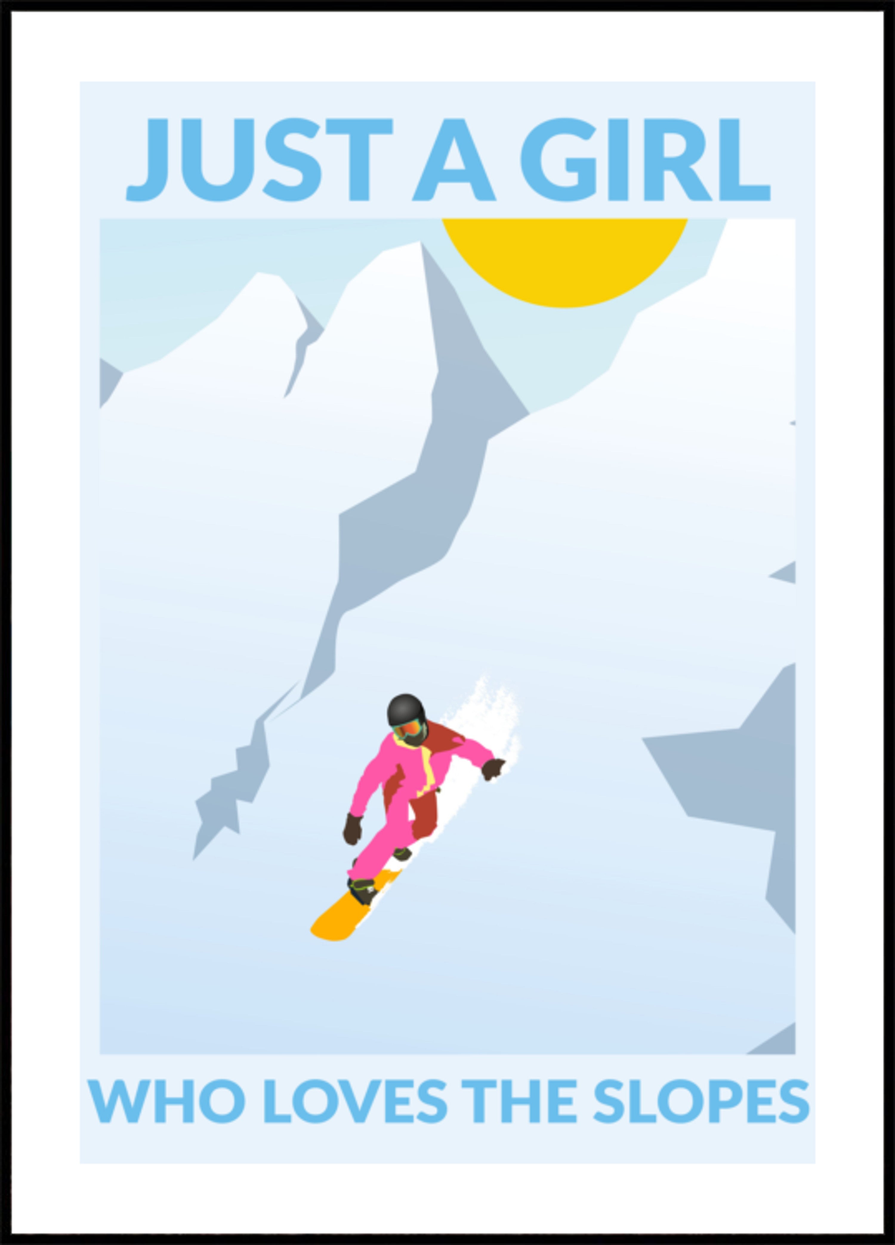 Girl Snowboarding Sunny Mountains