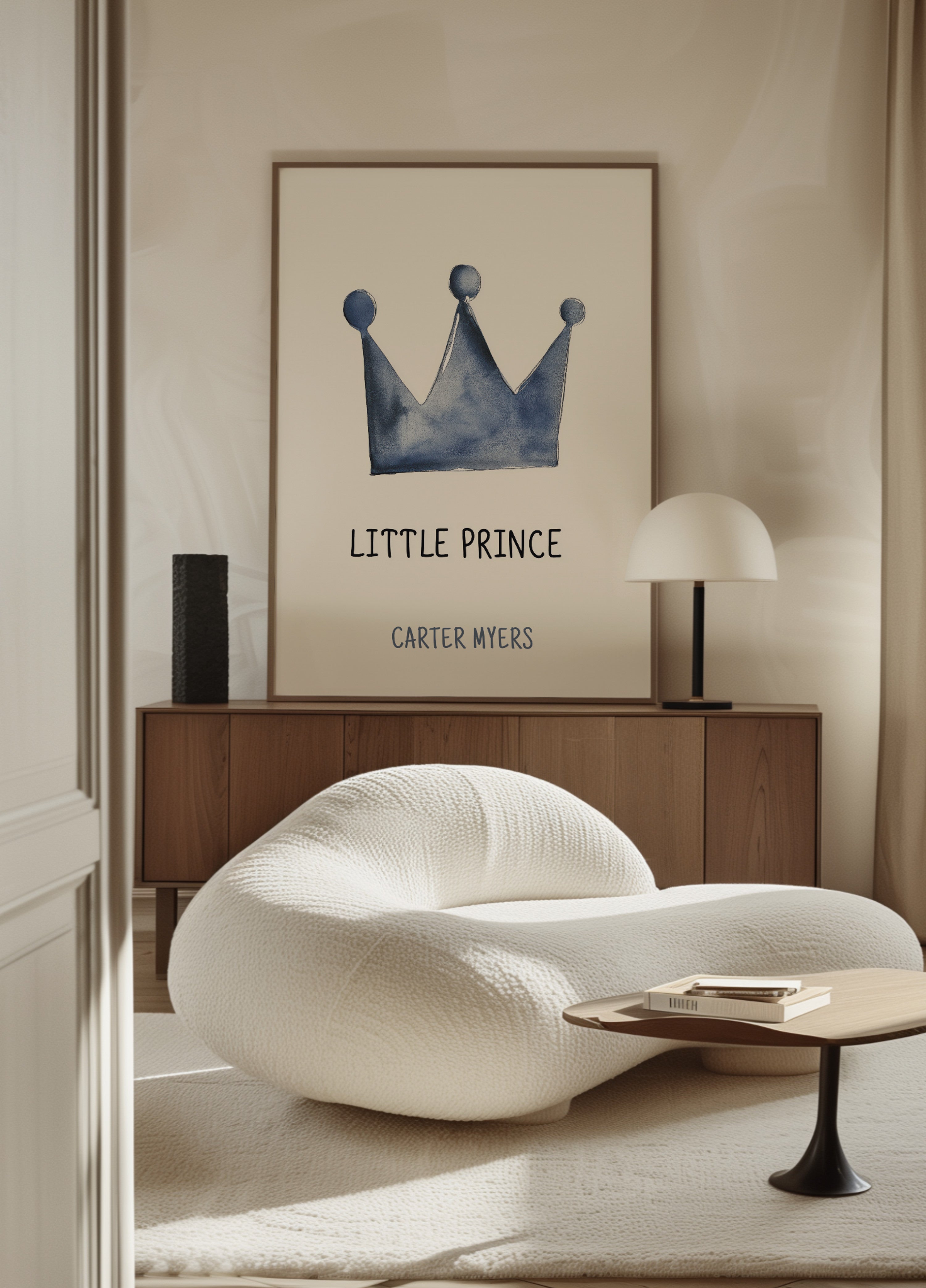 Minimalist Blue Crown Little Prince Wall Art