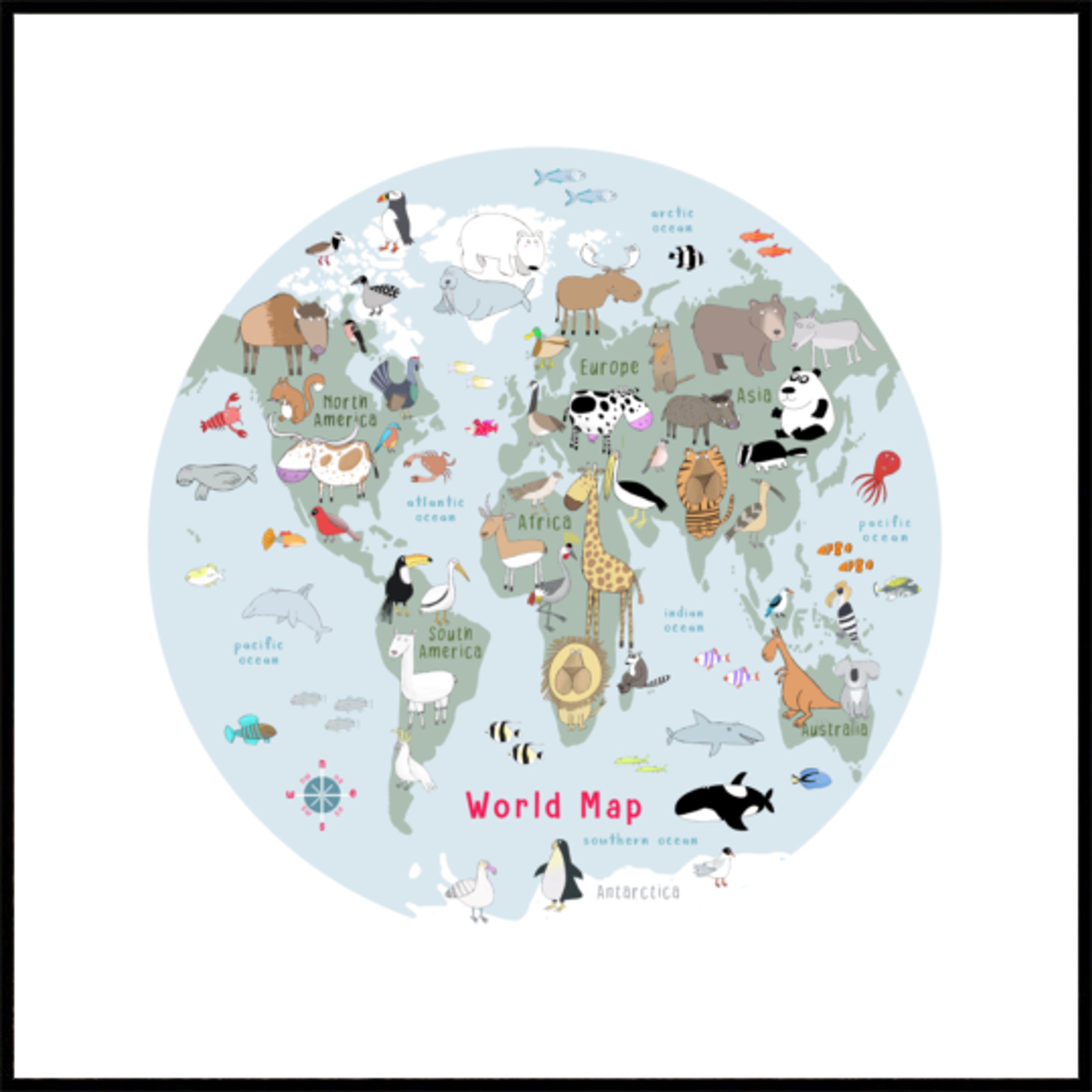 Cute Animal World Map
