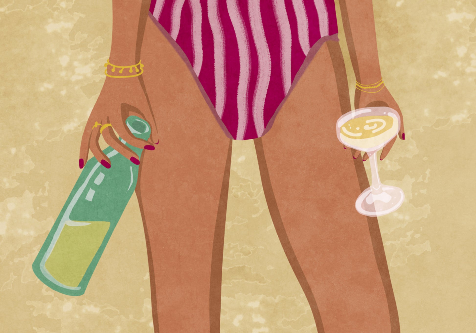 Girl with wine at the beach
