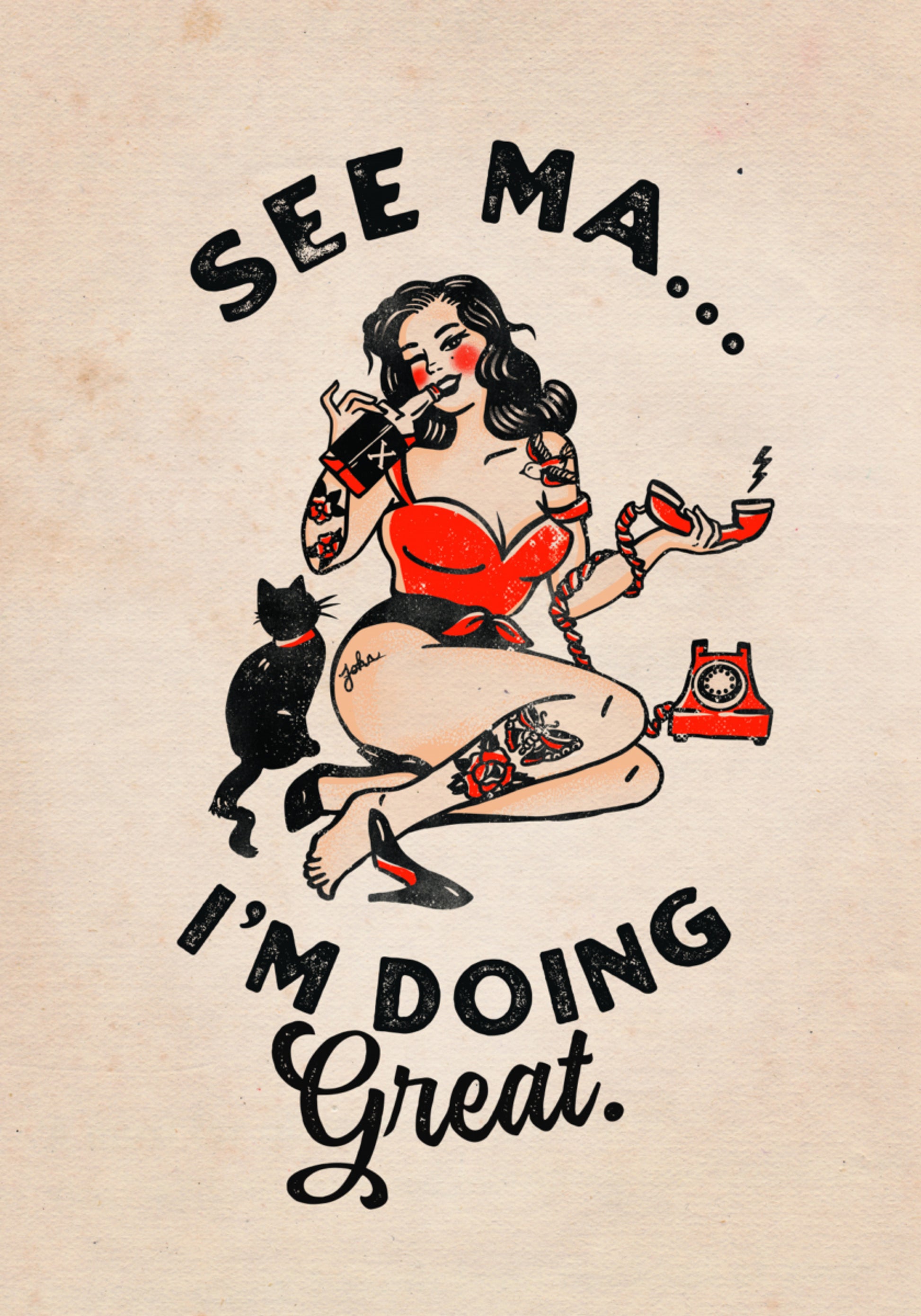 See Ma Poster Funny Vintage Pinup Girl &amp; Cat
