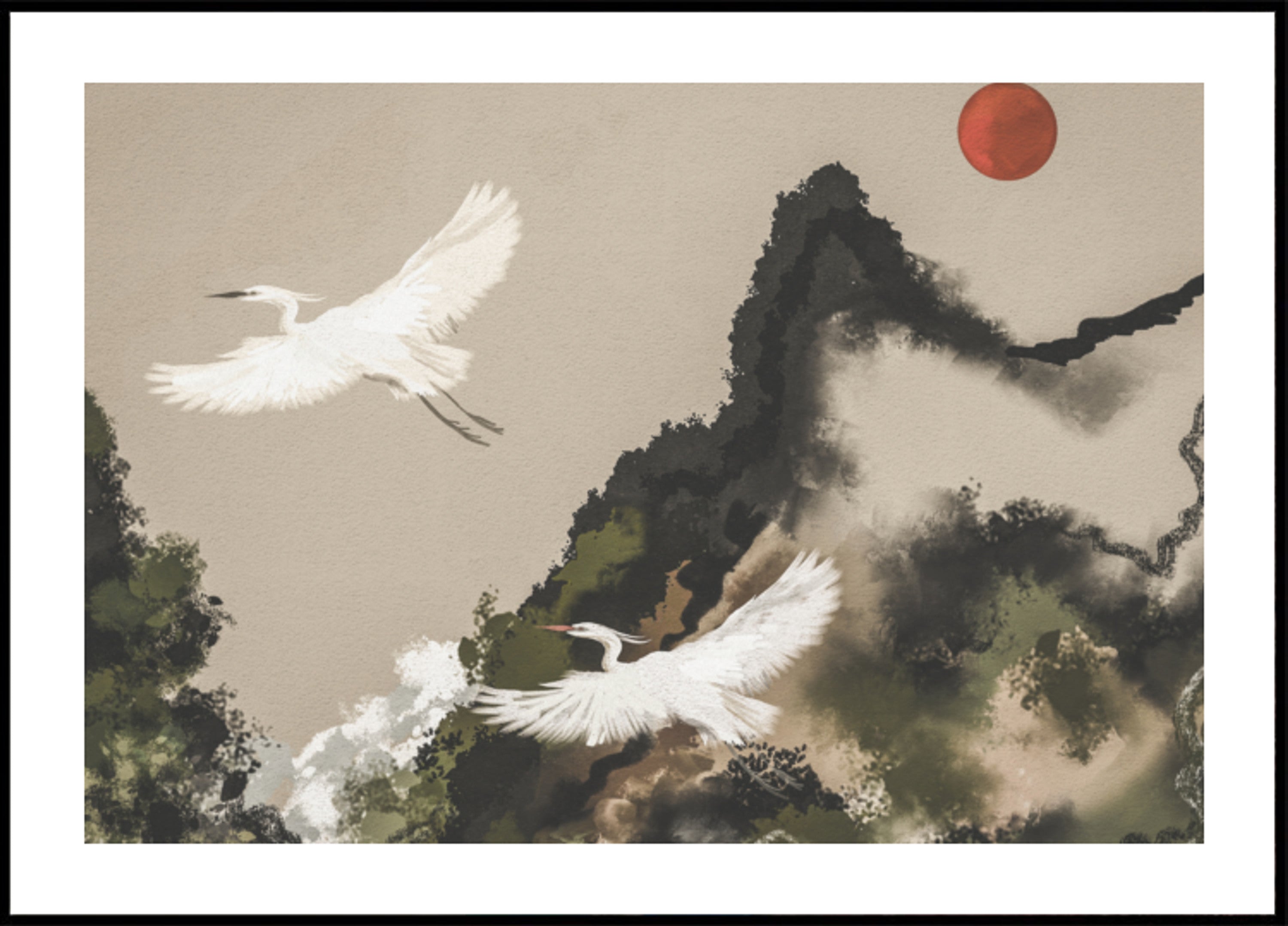 Red Sun Egret Flight