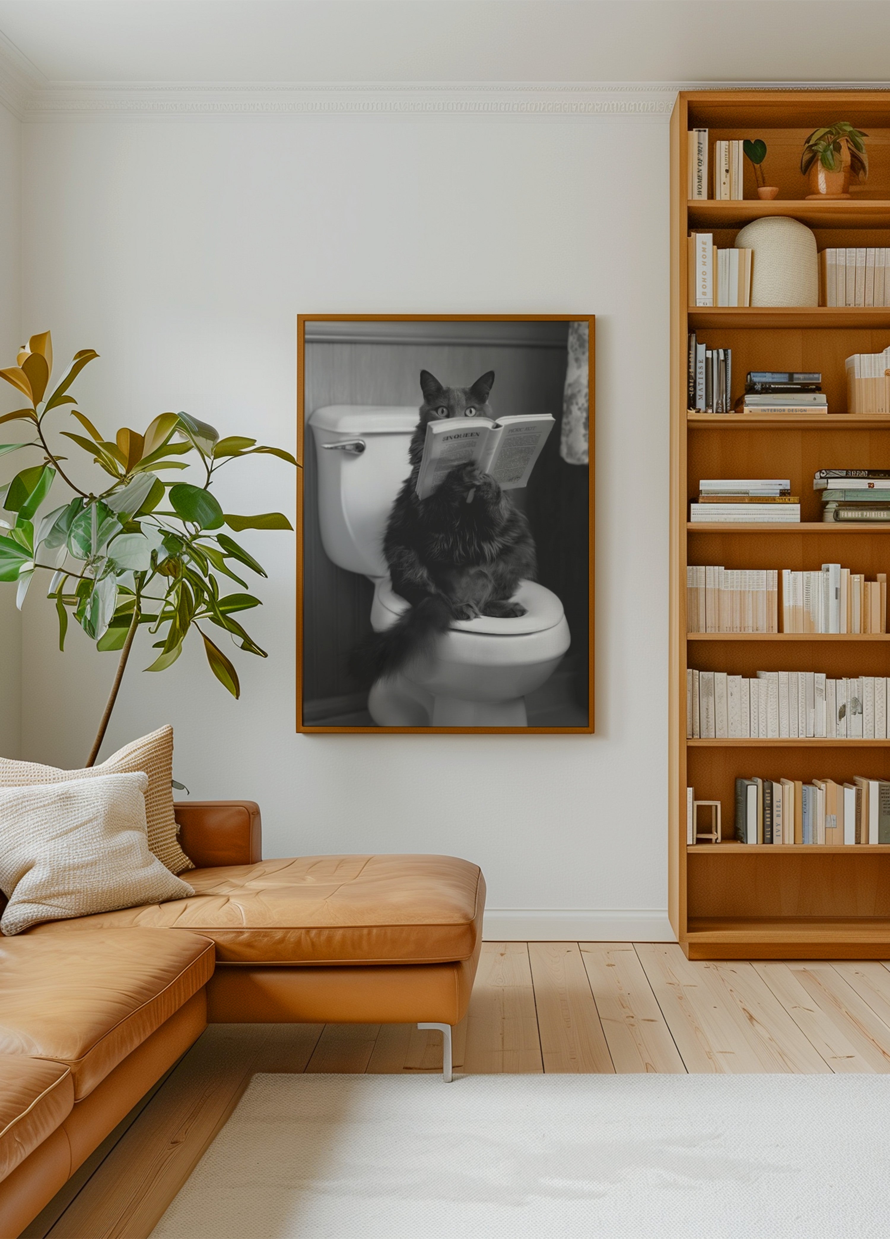 Cat Reading on Toilet