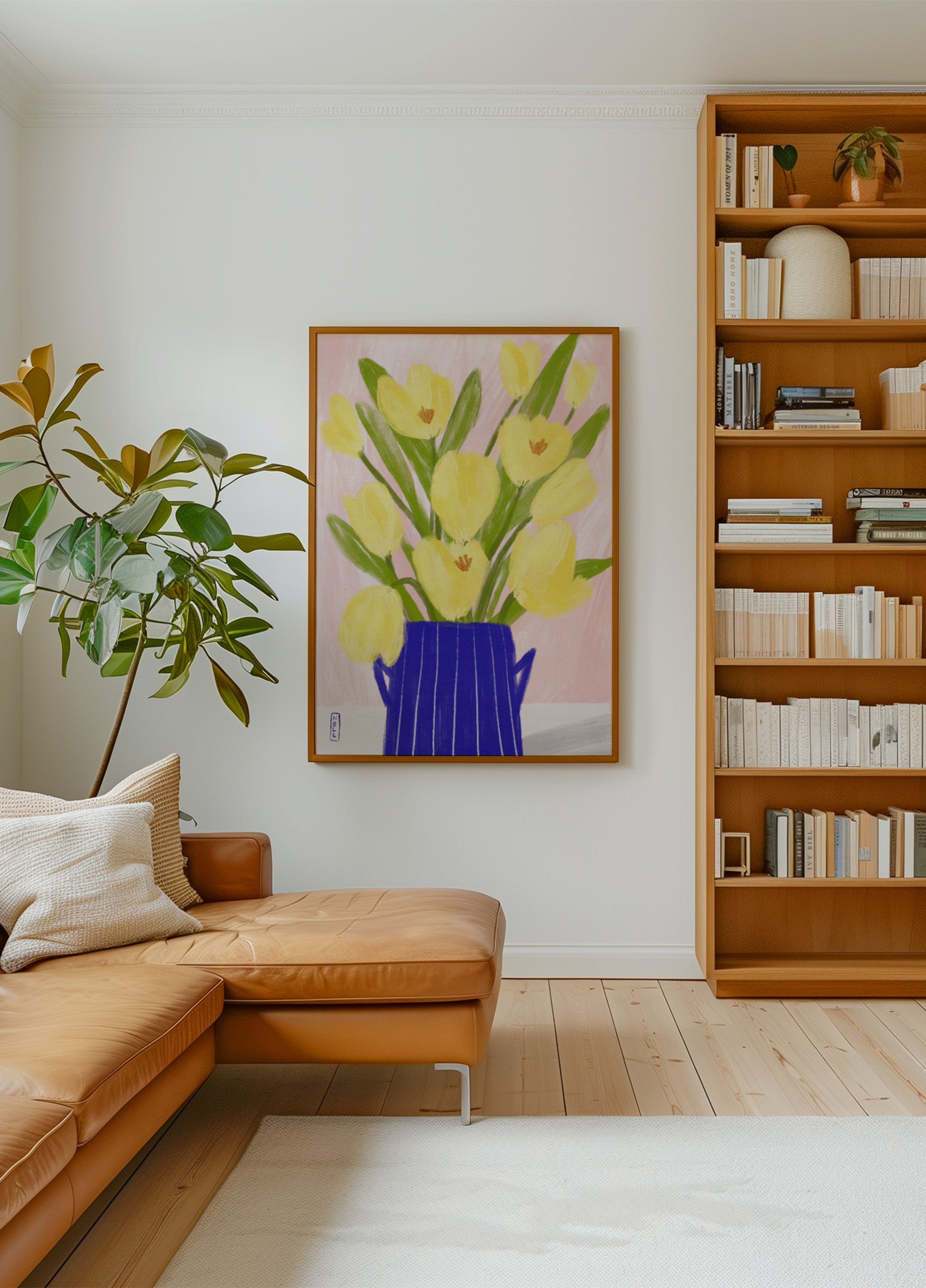 Spring Tulips Blue Vase