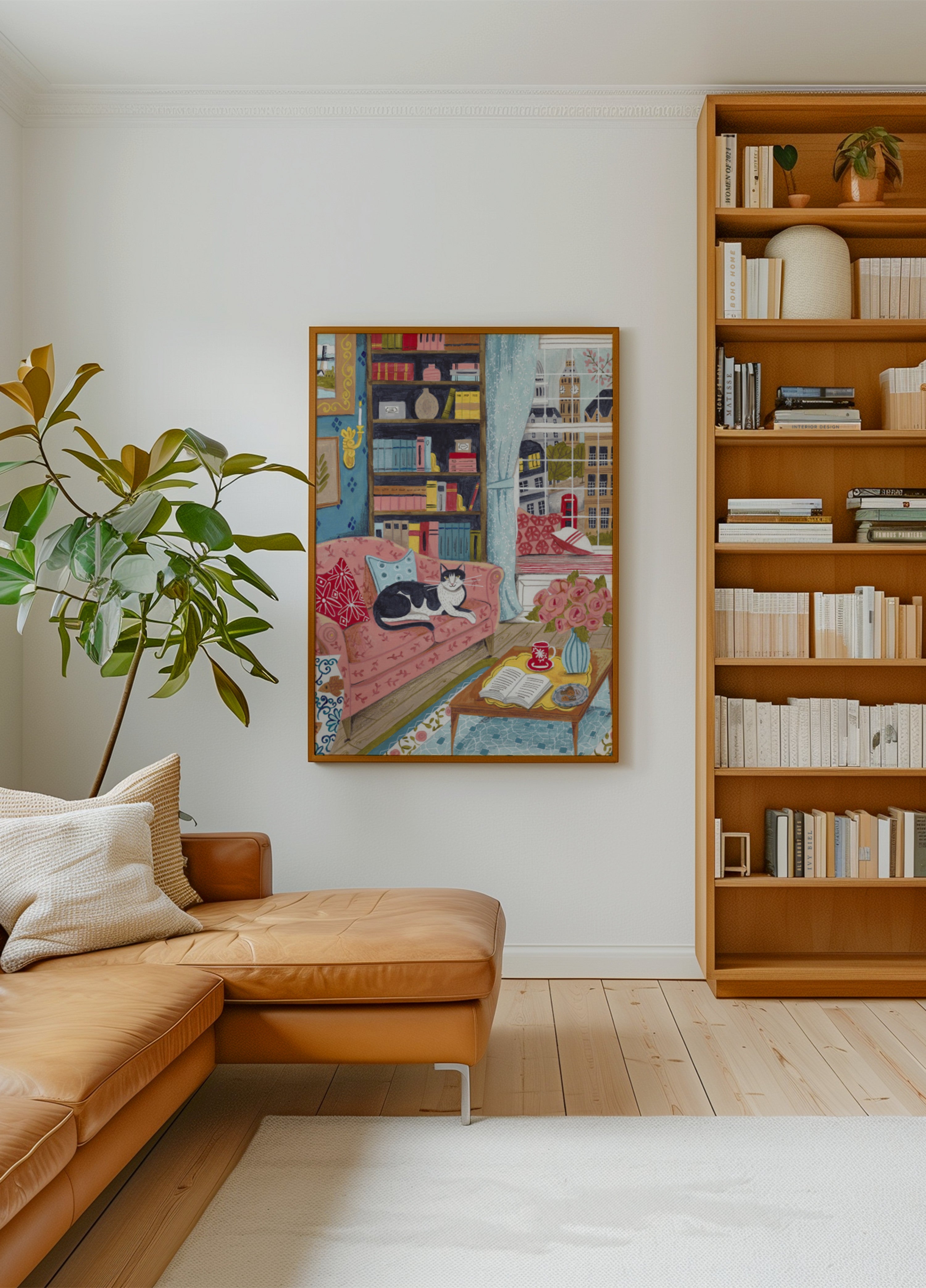 Cat on sofa in London pastel colours