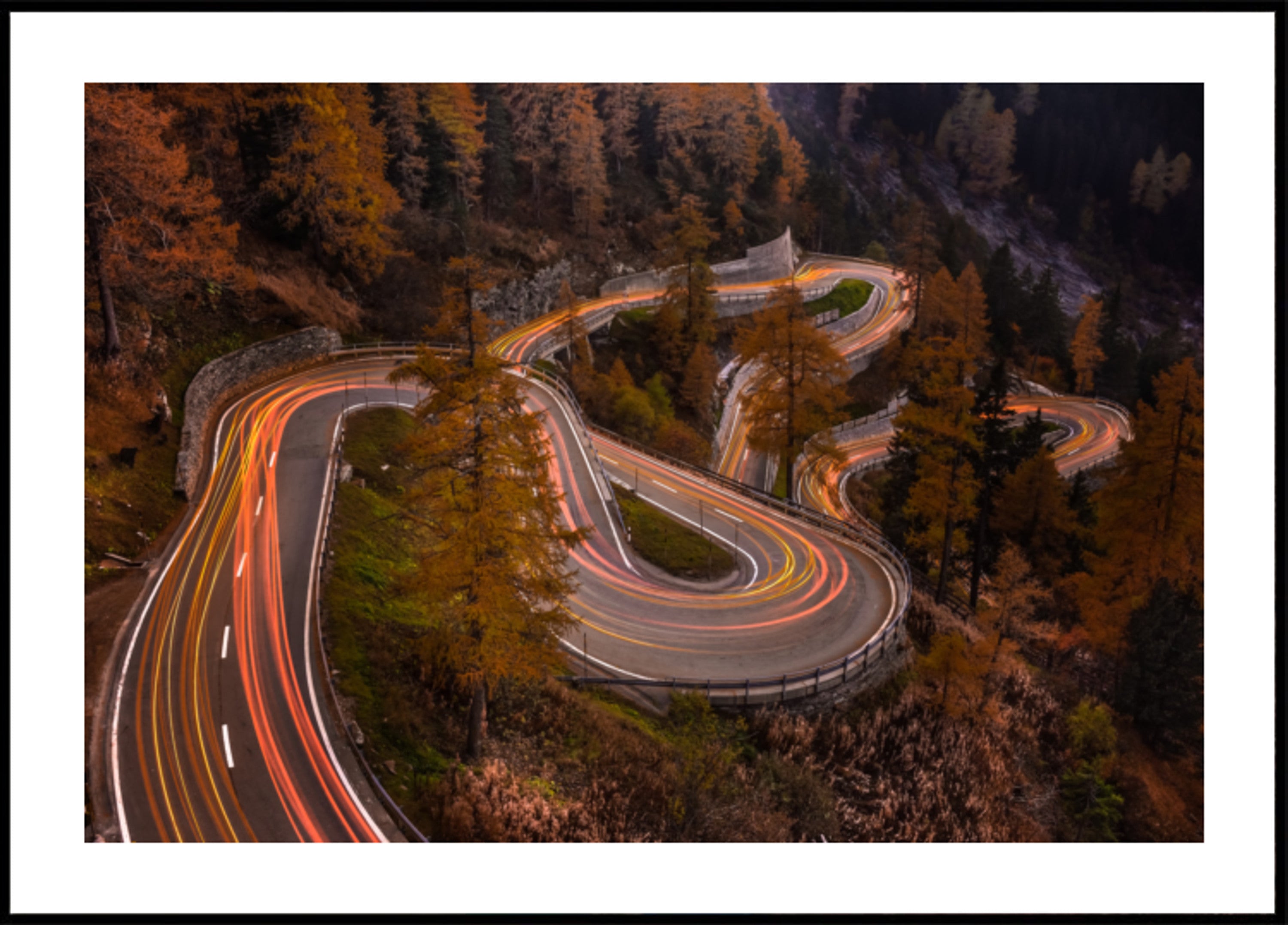 Autumn Road Light Trails
